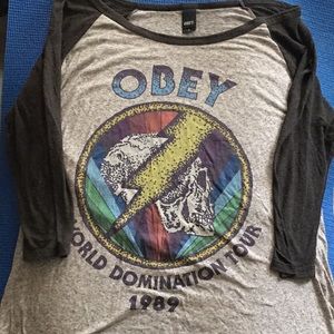 Obey world domination tour 3/4 sleeve shirt